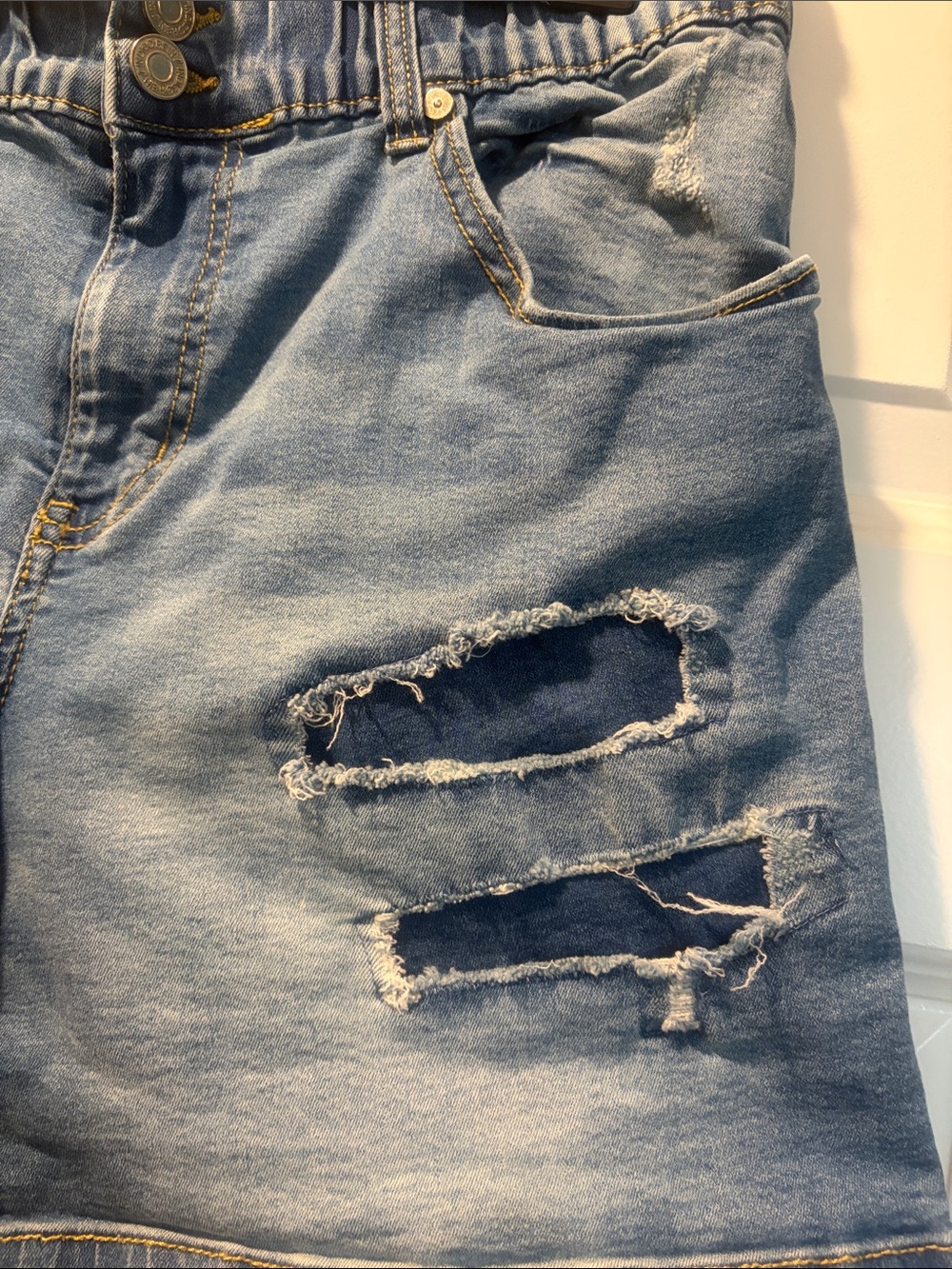 Distressed Light Blue Jean Shorts - Picture 3 of 9